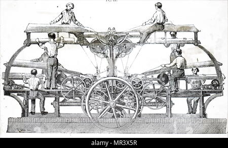 Gravur Darstellung Marioni Zylinder drücken, um illustriert Arbeit verwendet. Diese Maschine konnte 7.000 Exemplare pro Stunde drehen Sie mit harten Verpackung auf trockenem Papier. Vom 19. Jahrhundert Stockfoto