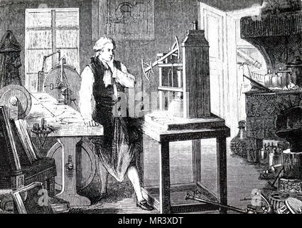 Gravur Darstellung von James Watt (1736-1819) ein schottischer Erfinder, Maschinenbauingenieur und Chemiker. Vom 19. Jahrhundert Stockfoto