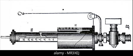 Kupferstich mit der Darstellung der Dampf Anzeige von James Watts Dampfmaschine. James Watt (1736-1819) ein schottischer Erfinder, Maschinenbauingenieur und Chemiker. Vom 19. Jahrhundert Stockfoto