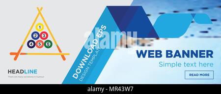 Billard Konzept horizontale Webseite banner Template Design auf abstrakten Hintergrund mit flache moderne isolierte Vektor Icon und geometrische Formen Stock Vektor