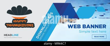 Happy Thanksgiving Konzept horizontale Webseite banner Template Design auf abstrakten Hintergrund mit flache moderne isolierte Vektor Icon und geometrische Formen Stock Vektor