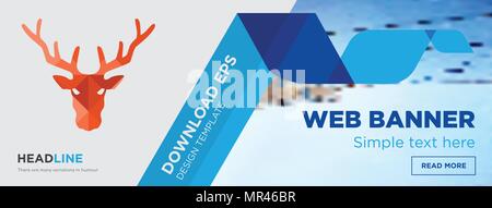 Hirschkopf Konzept horizontale Webseite banner Template Design auf abstrakten Hintergrund mit flache moderne isolierte Vektor Icon und geometrische Formen Stock Vektor