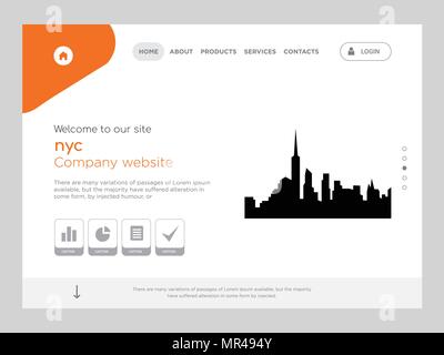 Die Qualität einer Seite nyc Website Template Vector EPS, moderne Web Design mit flachem UI-Elemente und Landschaft Illustration, ideal für Landing Page Stock Vektor