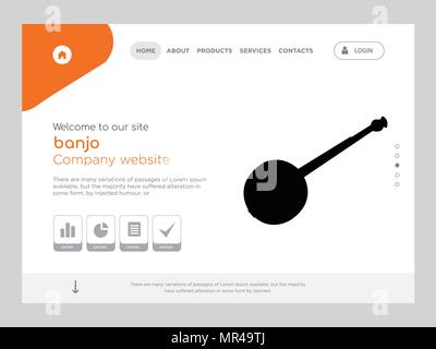 Die Qualität einer Seite banjo Website Template Vector EPS, moderne Web Design mit flachem UI-Elemente und Landschaft Illustration, ideal für Landing Page Stock Vektor