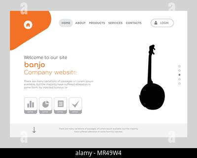 Die Qualität einer Seite banjo Website Template Vector EPS, moderne Web Design mit flachem UI-Elemente und Landschaft Illustration, ideal für Landing Page Stock Vektor
