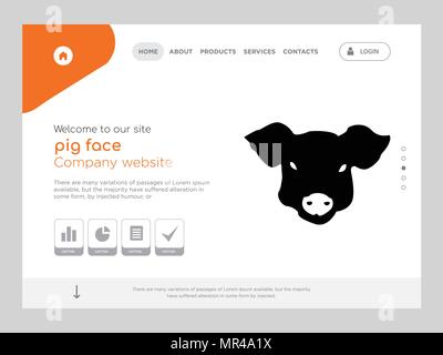 Die Qualität einer Seite Schwein Gesicht Website Template Vector EPS, moderne Web Design mit flachem UI-Elemente und Landschaft Illustration, ideal für Landing Page Stock Vektor