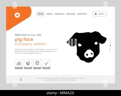 Die Qualität einer Seite Schwein Gesicht Website Template Vector EPS, moderne Web Design mit flachem UI-Elemente und Landschaft Illustration, ideal für Landing Page Stock Vektor