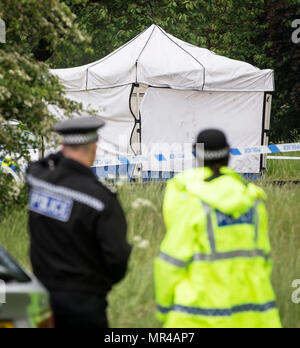 Die Szene in Lowedges Straße in Sheffield, South Yorkshire, wo ein Mord Untersuchung eingeleitet, nachdem ein 15-jähriger Junge am Donnerstag starb nach einem Stechen. Stockfoto