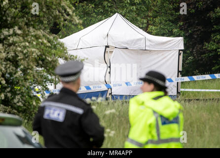 Die Szene in Lowedges Straße in Sheffield, South Yorkshire, wo ein Mord Untersuchung eingeleitet, nachdem ein 15-jähriger Junge am Donnerstag starb nach einem Stechen. Stockfoto