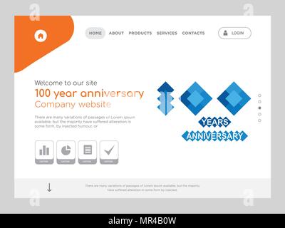 Die Qualität einer Seite 100 Jahr Jubiläum Website Template Vector EPS, moderne Web Design mit flachem UI-Elemente und Landschaft Illustration, ideal für landi Stock Vektor