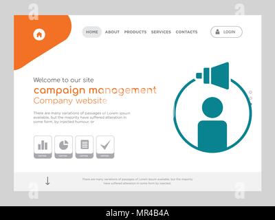 Die Qualität einer Seite Campaign Management Website Template Vector EPS, moderne Web Design mit flachem UI-Elemente und Landschaft Illustration, ideal für landin Stock Vektor