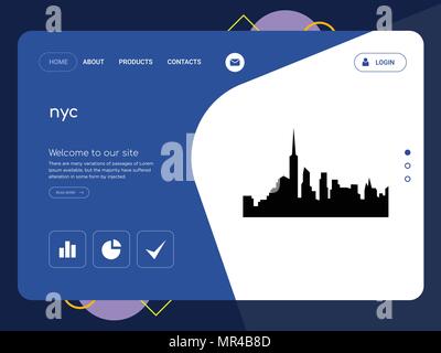 Die Qualität einer Seite nyc Website Template Vector EPS, moderne Web Design mit flachem UI-Elemente und Landschaft Illustration, ideal für Landing Page Stock Vektor