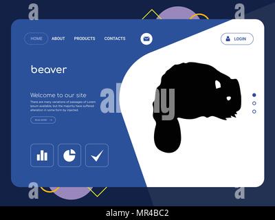 Die Qualität einer Seite Beaver Website Template Vector EPS, moderne Web Design mit flachem UI-Elemente und Landschaft Illustration, ideal für Landing Page Stock Vektor