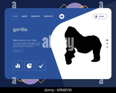 Die Qualität einer Seite gorilla Website Template Vector EPS, moderne Web Design mit flachem UI-Elemente und Landschaft Illustration, ideal für Landing Page Stock Vektor