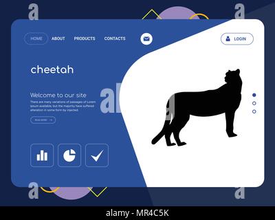 Die Qualität einer Seite cheetah Website Template Vector EPS, moderne Web Design mit flachem UI-Elemente und Landschaft Illustration, ideal für Landing Page Stock Vektor