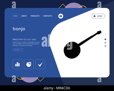 Die Qualität einer Seite banjo Website Template Vector EPS, moderne Web Design mit flachem UI-Elemente und Landschaft Illustration, ideal für Landing Page Stock Vektor