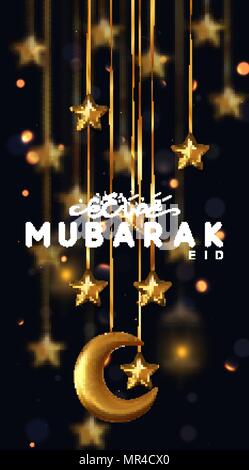 Eid Mubarak. Ramadan Kareem. Hintergrund Design ist 1001 Vintage dekorative Hängelampe mit Bokeh. Dekoration licht Laterne, goldenen Sternen auf Ribbon g Stock Vektor