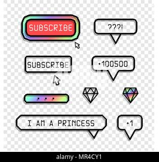 Sprechblasen. Aufkleber Stil pixel Kunst, soziale Symbole, Schaltflächen blog Dialog Fenster. Web Design Elemente Vector Illustration Stock Vektor