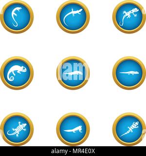 Welt der Eidechse eingestellt Icons, flacher Stil Stock Vektor