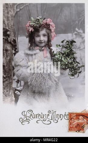 Französische postkarte um 1900 datiert, zeigt ein kleines Mädchen Stockfoto