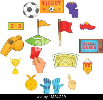 Fußball-Ikonen-Set, Cartoon-Stil Stock Vektor