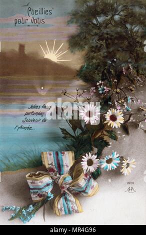 Französische Postkarte mit floralen Elementen 1900 Stockfoto