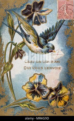 Französische Postkarte mit floralen Elementen 1900 Stockfoto
