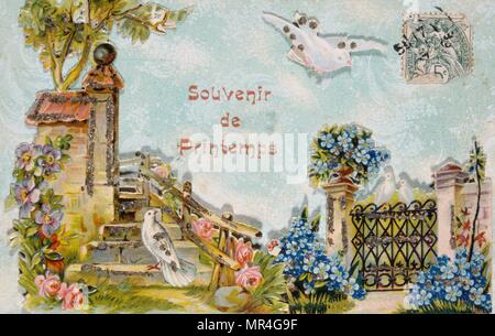 Französische Postkarte mit floralen Elementen 1900 Stockfoto