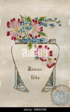 Französische Postkarte mit floralen Elementen 1900 Stockfoto