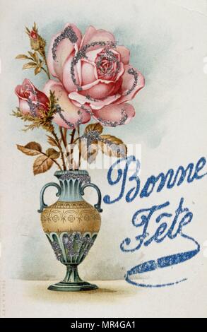 Französische Postkarte mit floralen Elementen 1900 Stockfoto