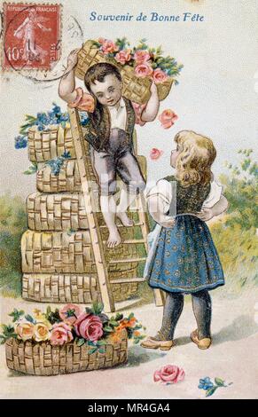 Französische Postkarte mit floralen Elementen 1900 Stockfoto