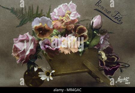 Französische Postkarte mit floralen Elementen 1900 Stockfoto