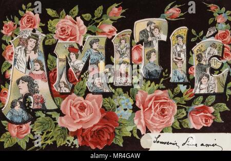 Französische Postkarte mit floralen Elementen 1900 Stockfoto