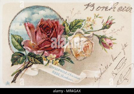 Französische Postkarte mit floralen Elementen 1900 Stockfoto
