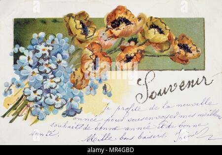 Französische Postkarte mit floralen Elementen 1900 Stockfoto