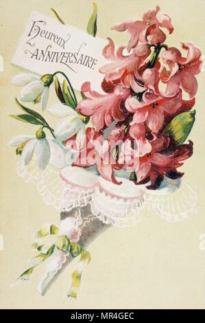 Französische Geburtstagskarte mit floralen Elementen 1900 Stockfoto