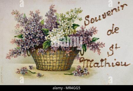 Französische Geburtstagskarte mit floralen Elementen 1900 Stockfoto