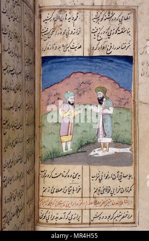 Persischen (Iranischen) islamischen Stil, Manuskript, Illustrierte 12. Jahrhundert: Der Dichter Nezami erzählt die Geschichten von Alexander der Große Stockfoto