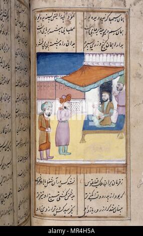 Persischen (Iranischen) islamischen Stil, Manuskript, Illustrierte 12. Jahrhundert: Der Dichter Nezami erzählt die Geschichten von Alexander der Große Stockfoto
