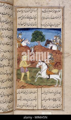 Persischen (Iranischen) islamischen Stil, Manuskript, Illustrierte 12. Jahrhundert: Der Dichter Nezami erzählt die Geschichten von Alexander der Große Stockfoto