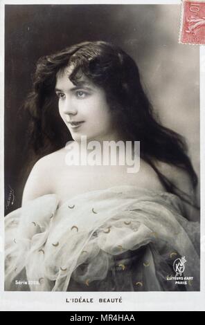 Französische neues Jahr Postkarte mit einer schönen Frau, 1900 Stockfoto