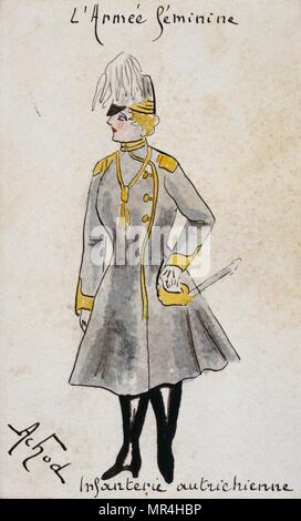 Französische Jugendstil Postkarte persiflieren Frauen in Uniform 1900: Österreichische Infanterie Stockfoto