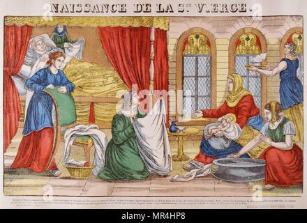 Jahrhundert, Französisch, Abbildung, zeigt die Geburt Jesu. Ca. 1820 Stockfoto