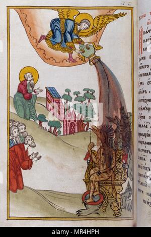 Russisch-orthodoxe Miniatur mit der Darstellung der Apokalypse des heiligen Johannes. Ca. 1750 Stockfoto