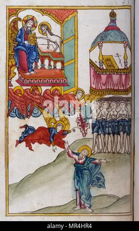Russisch-orthodoxe Miniatur zeigt eine Szene aus der Apokalypse des heiligen Johannes. Ca. 1750 Stockfoto