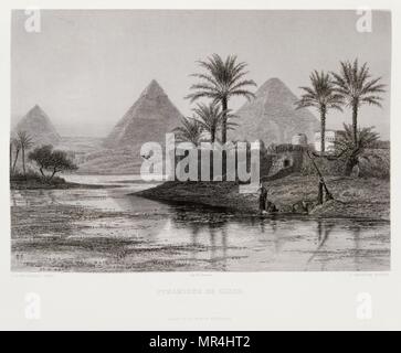 Kupferstich von Victor Guerin (1821-1891), die die Pyramiden von Gizeh, Ägypten 1875 Stockfoto