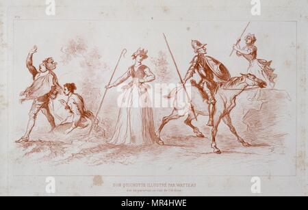 Zeichnung von Don Quixote" der Spanischen literarischen Helden. Ca. 1710 von Jean-Antoine Watteau (1684-1721), französischer Maler. Stockfoto