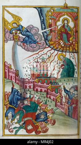 Russische Slawische, Orthodoxen Christlichen Miniatur illustrieren die Apokalypse des Hl. Johannes. Ca. 1750 Stockfoto