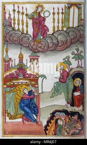 Russische Slawische, Orthodoxen Christlichen Miniatur illustrieren die Apokalypse des Hl. Johannes. Ca. 1750 Stockfoto