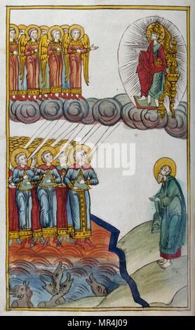 Russische Slawische, Orthodoxen Christlichen Miniatur illustrieren die Apokalypse des Hl. Johannes. Ca. 1750 Stockfoto